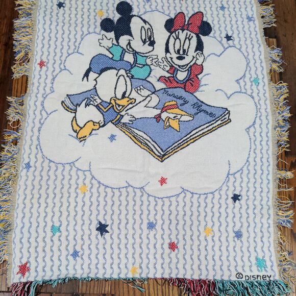 Disney Baby Blanket Knit Multi Size 42x30 Tasseled Mickey Minnie Donald - Picture 4 of 7